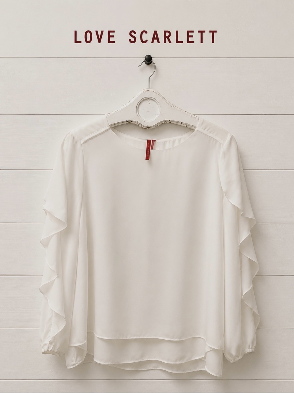 LOVE SCARLET White Ruffle Sleeve Blouse – Size L
